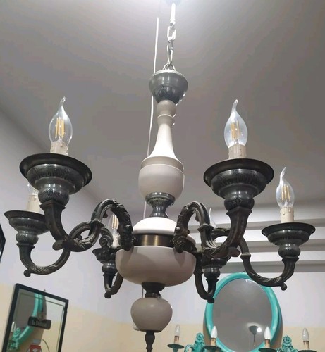 Lampadario legno ottone - e,